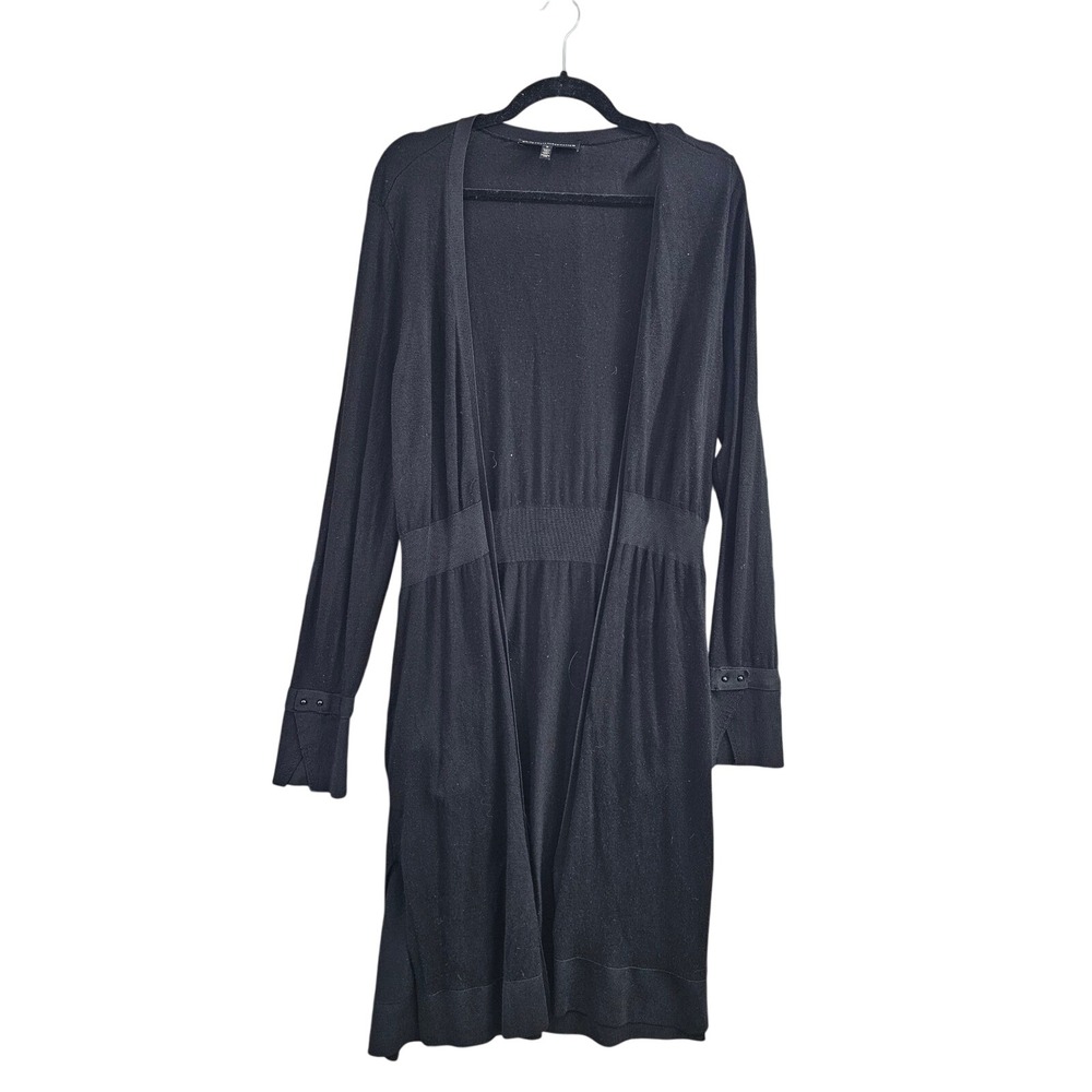White House Black Market Cardigan Women S Black Solid Longline Open Front Knit